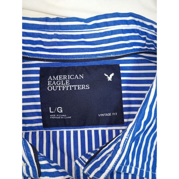 American Eagle Outfitters L  Button Up Shirt Mens Blue Striped Hipster Academia - Picture 4 of 5